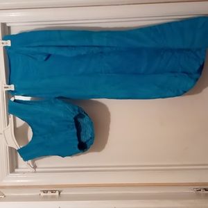 Turquoise Women's 2 piece short sleeved stretched  tank top with wrapped skirt